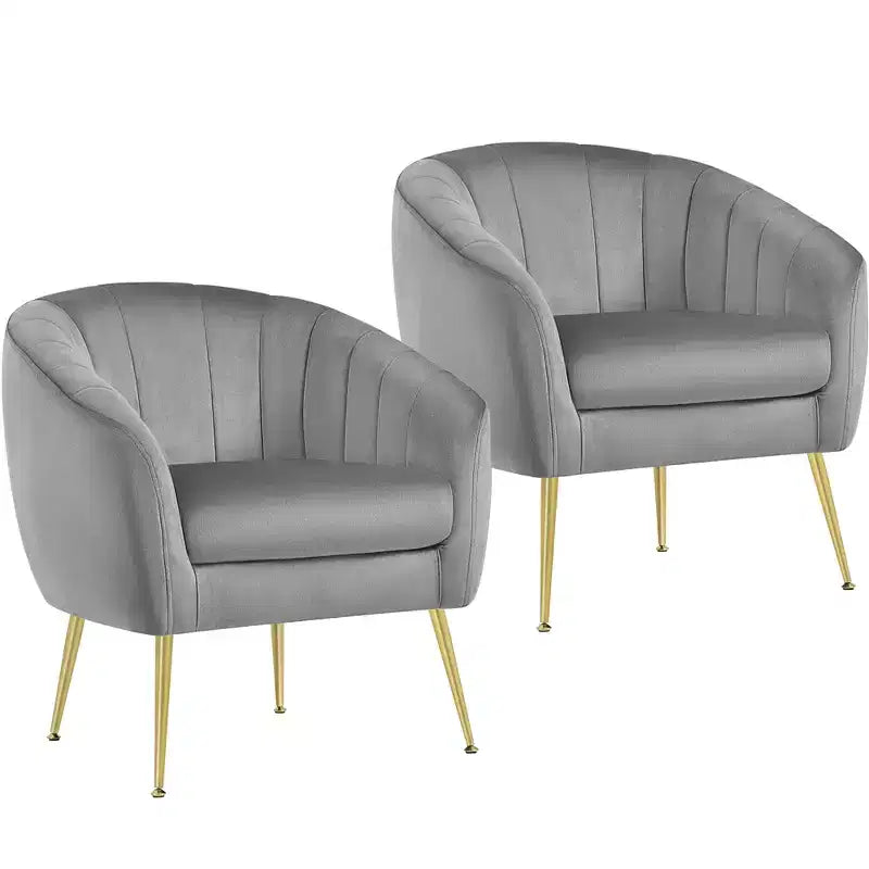 Yaheetech Set of 2 Channel Tufted Accent Armchairs with Gold Metal Legs for Living Room
