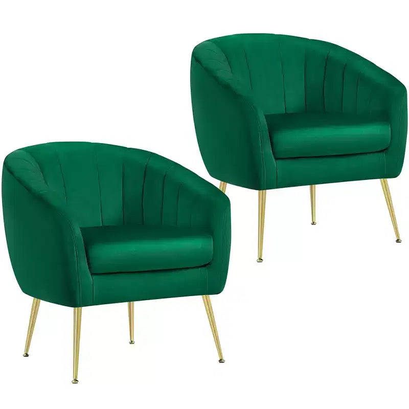 Yaheetech Set of 2 Channel Tufted Accent Armchairs with Gold Metal Legs for Living Room
