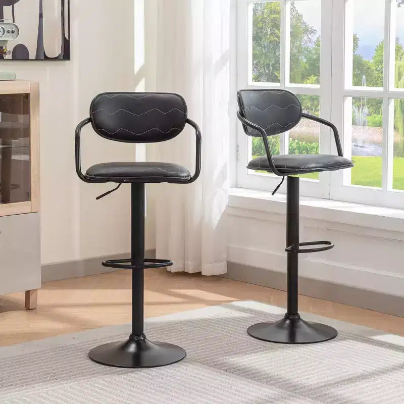 VECELO Bar Stools Set of 2, Adjustable Counter Height Bar Stools with Back and Arm, Swivel Bar Chairs, PU Leather Kitchen Island Stools, Black/White