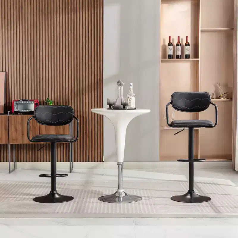VECELO Bar Stools Set of 2, Adjustable Counter Height Bar Stools with Back and Arm, Swivel Bar Chairs, PU Leather Kitchen Island Stools, Black/White