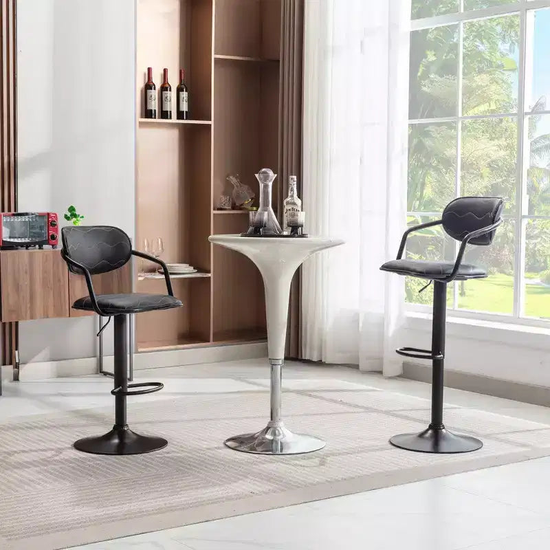 VECELO Bar Stools Set of 2, Adjustable Counter Height Bar Stools with Back and Arm, Swivel Bar Chairs, PU Leather Kitchen Island Stools, Black/White