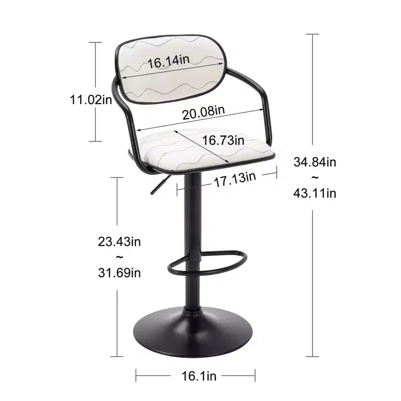 VECELO Bar Stools Set of 2, Adjustable Counter Height Bar Stools with Back and Arm, Swivel Bar Chairs, PU Leather Kitchen Island Stools, Black/White