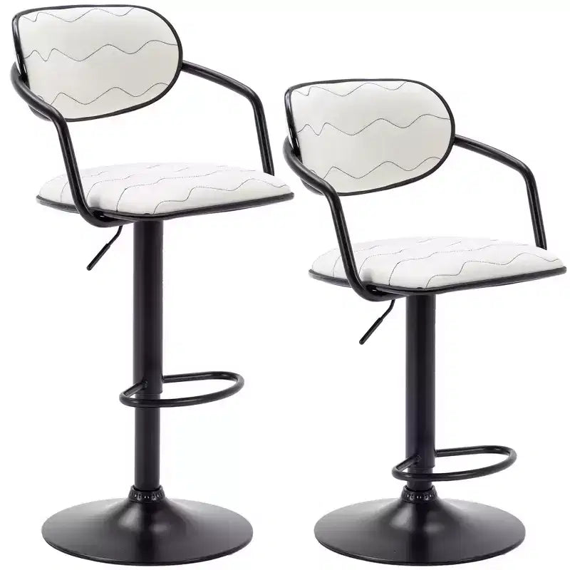 VECELO Bar Stools Set of 2, Adjustable Counter Height Bar Stools with Back and Arm, Swivel Bar Chairs, PU Leather Kitchen Island Stools, Black/White