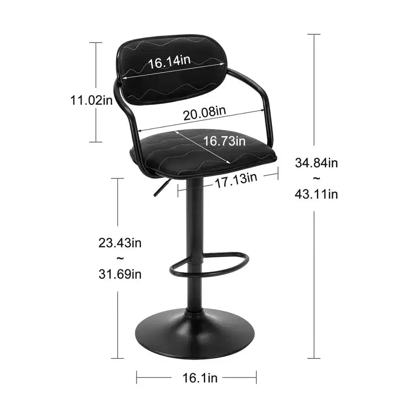 VECELO Bar Stools Set of 2, Adjustable Counter Height Bar Stools with Back and Arm, Swivel Bar Chairs, PU Leather Kitchen Island Stools, Black/White