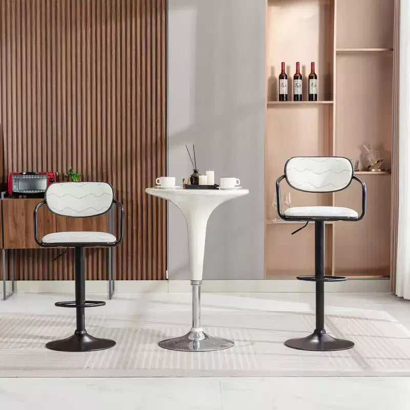VECELO Bar Stools Set of 2, Adjustable Counter Height Bar Stools with Back and Arm, Swivel Bar Chairs, PU Leather Kitchen Island Stools, Black/White