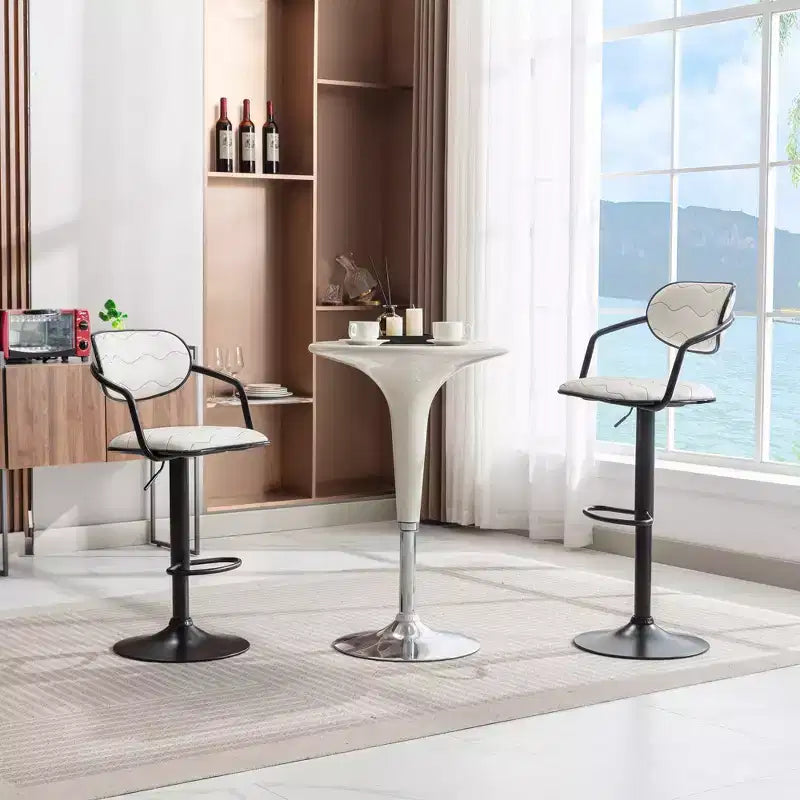 VECELO Bar Stools Set of 2, Adjustable Counter Height Bar Stools with Back and Arm, Swivel Bar Chairs, PU Leather Kitchen Island Stools, Black/White