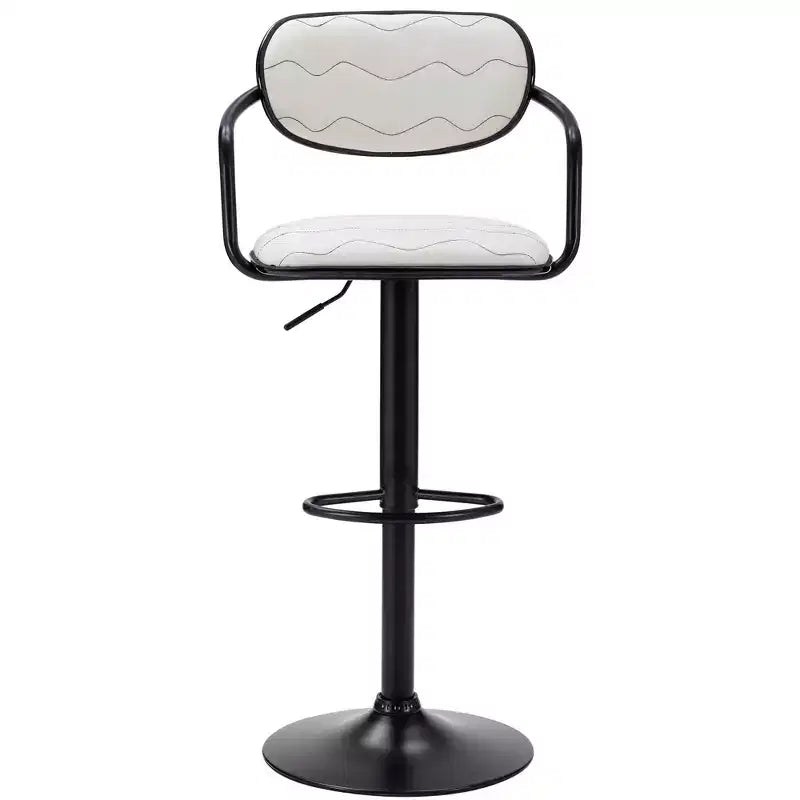 VECELO Bar Stools Set of 2, Adjustable Counter Height Bar Stools with Back and Arm, Swivel Bar Chairs, PU Leather Kitchen Island Stools, Black/White