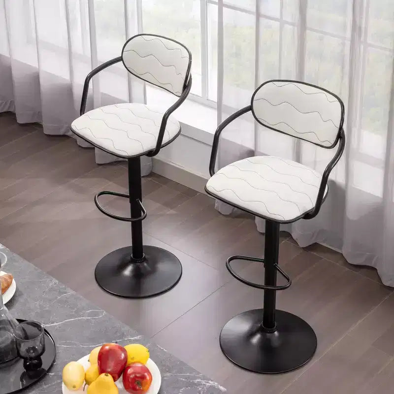 VECELO Bar Stools Set of 2, Adjustable Counter Height Bar Stools with Back and Arm, Swivel Bar Chairs, PU Leather Kitchen Island Stools, Black/White