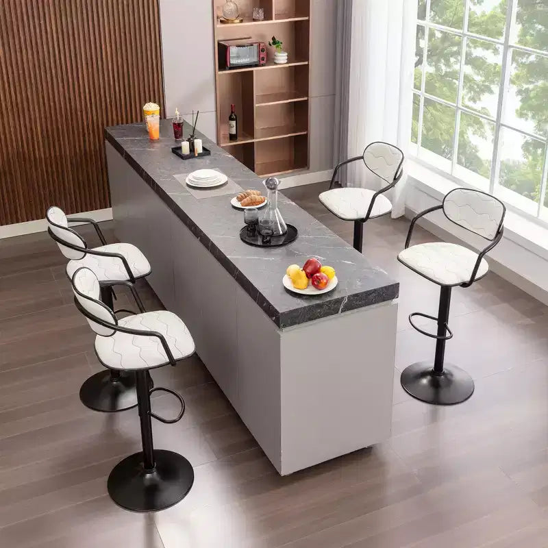 VECELO Bar Stools Set of 2, Adjustable Counter Height Bar Stools with Back and Arm, Swivel Bar Chairs, PU Leather Kitchen Island Stools, Black/White