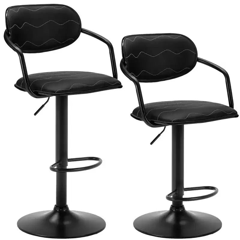VECELO Bar Stools Set of 2, Adjustable Counter Height Bar Stools with Back and Arm, Swivel Bar Chairs, PU Leather Kitchen Island Stools, Black/White