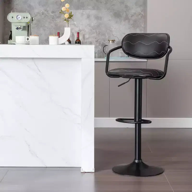 VECELO Bar Stools Set of 2, Adjustable Counter Height Bar Stools with Back and Arm, Swivel Bar Chairs, PU Leather Kitchen Island Stools, Black/White