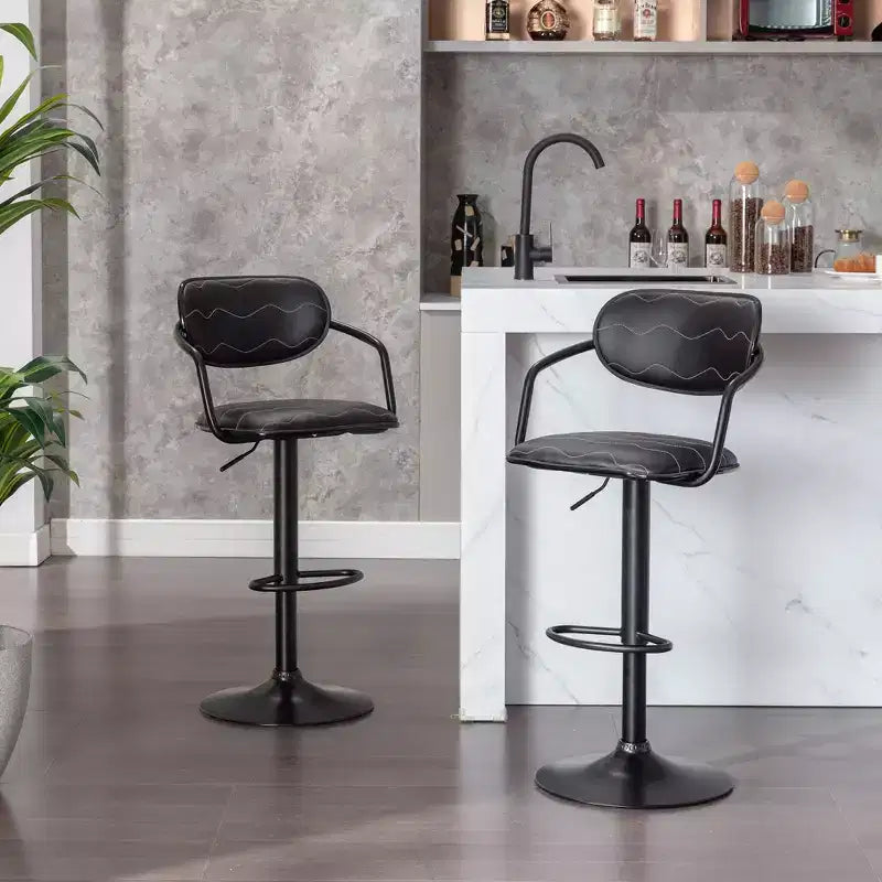 VECELO Bar Stools Set of 2, Adjustable Counter Height Bar Stools with Back and Arm, Swivel Bar Chairs, PU Leather Kitchen Island Stools, Black/White