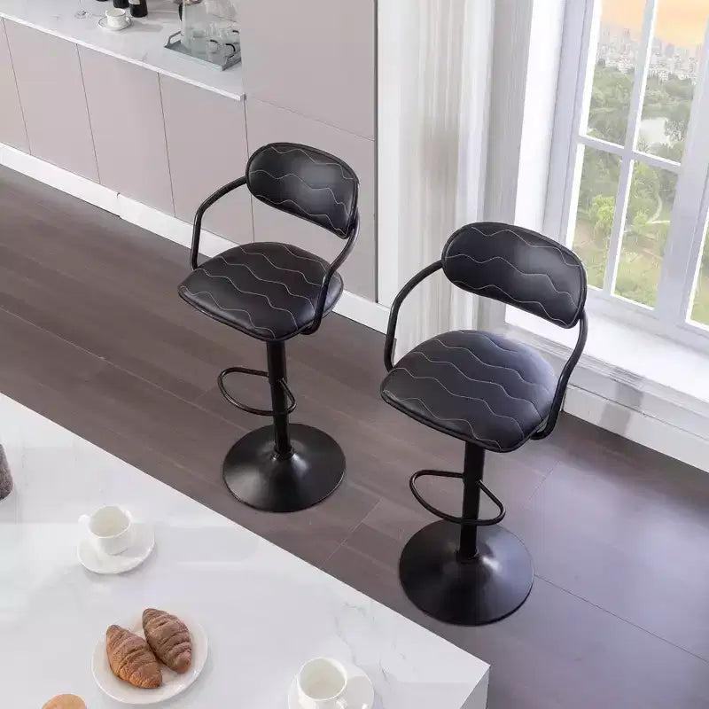 VECELO Bar Stools Set of 2, Adjustable Counter Height Bar Stools with Back and Arm, Swivel Bar Chairs, PU Leather Kitchen Island Stools, Black/White