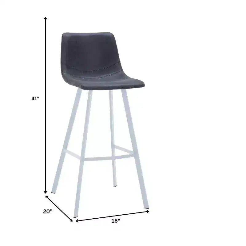 LeisureMod Elland 41 Upholstered Leather Bar Stool with Iron Legs - Modern White Base and Footrest Counter Height Stool for Kitchen and Bar, Set of 2