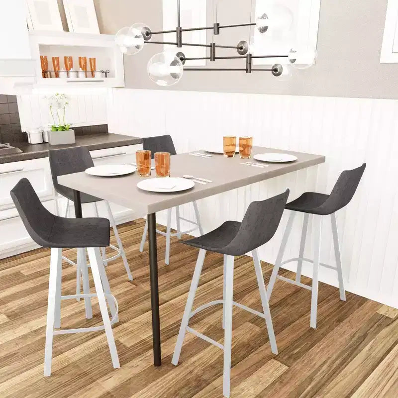 LeisureMod Elland 41 Upholstered Leather Bar Stool with Iron Legs - Modern White Base and Footrest Counter Height Stool for Kitchen and Bar, Set of 2