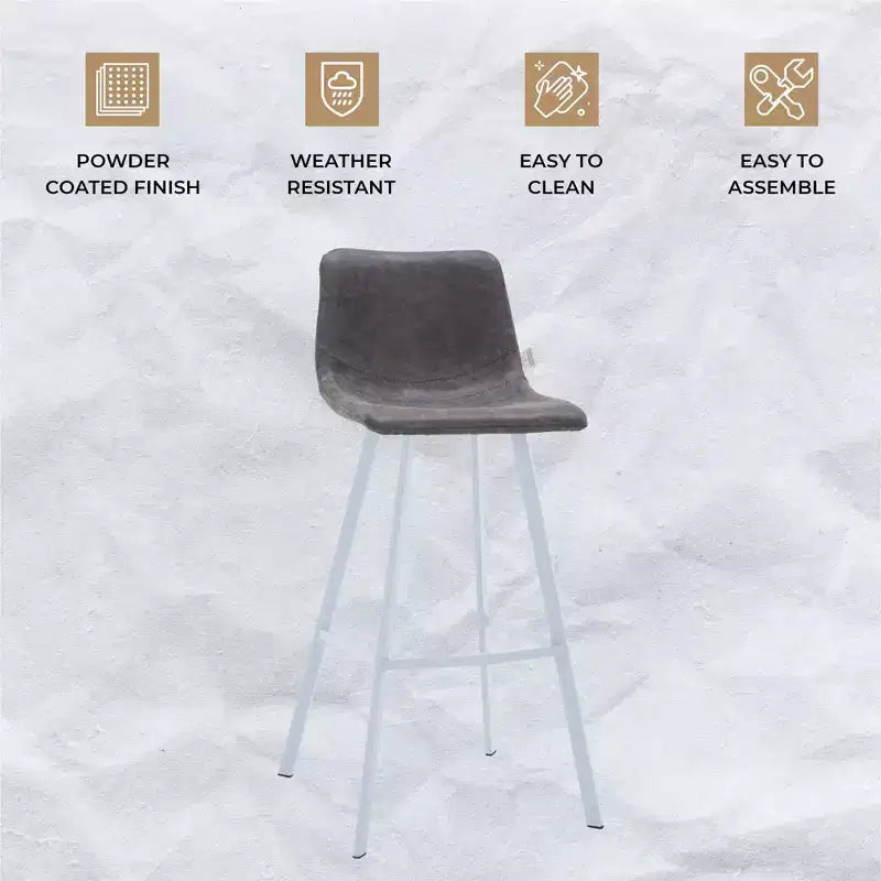LeisureMod Elland 41 Upholstered Leather Bar Stool with Iron Legs - Modern White Base and Footrest Counter Height Stool for Kitchen and Bar, Set of 2