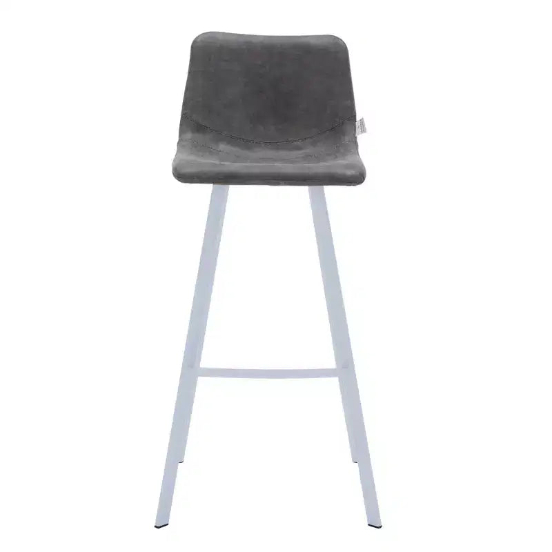 LeisureMod Elland 41 Upholstered Leather Bar Stool with Iron Legs - Modern White Base and Footrest Counter Height Stool for Kitchen and Bar, Set of 2