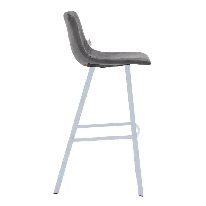 LeisureMod Elland 41 Upholstered Leather Bar Stool with Iron Legs - Modern White Base and Footrest Counter Height Stool for Kitchen and Bar, Set of 2
