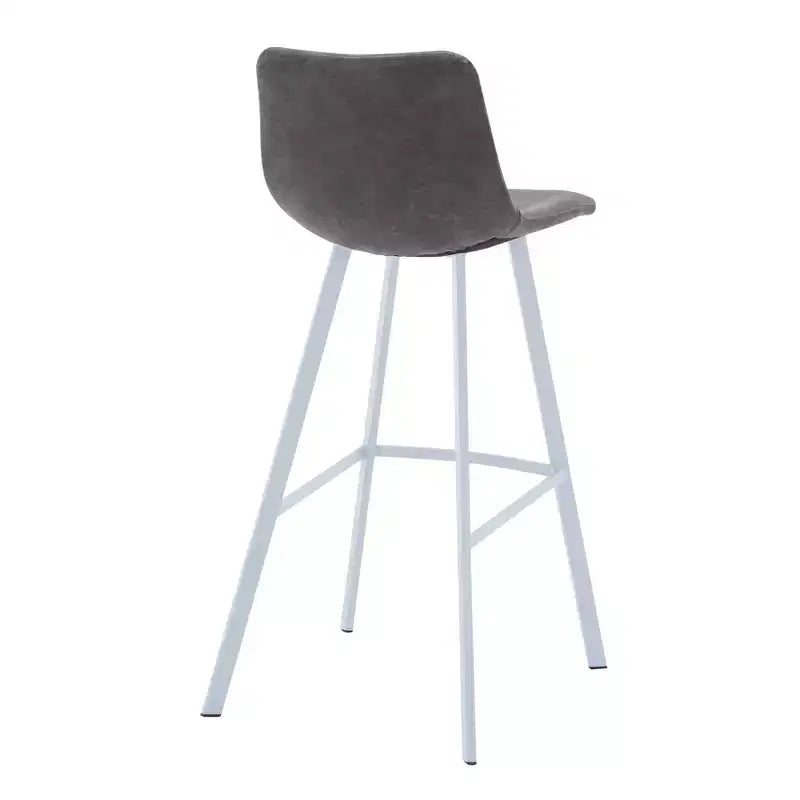 LeisureMod Elland 41 Upholstered Leather Bar Stool with Iron Legs - Modern White Base and Footrest Counter Height Stool for Kitchen and Bar, Set of 2