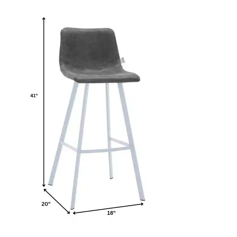 LeisureMod Elland 41 Upholstered Leather Bar Stool with Iron Legs - Modern White Base and Footrest Counter Height Stool for Kitchen and Bar, Set of 2
