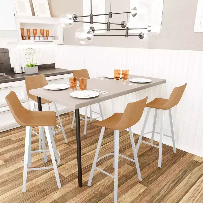 LeisureMod Elland 41 Upholstered Leather Bar Stool with Iron Legs - Modern White Base and Footrest Counter Height Stool for Kitchen and Bar, Set of 2