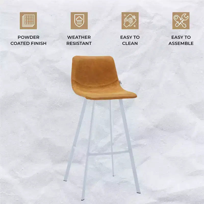 LeisureMod Elland 41 Upholstered Leather Bar Stool with Iron Legs - Modern White Base and Footrest Counter Height Stool for Kitchen and Bar, Set of 2