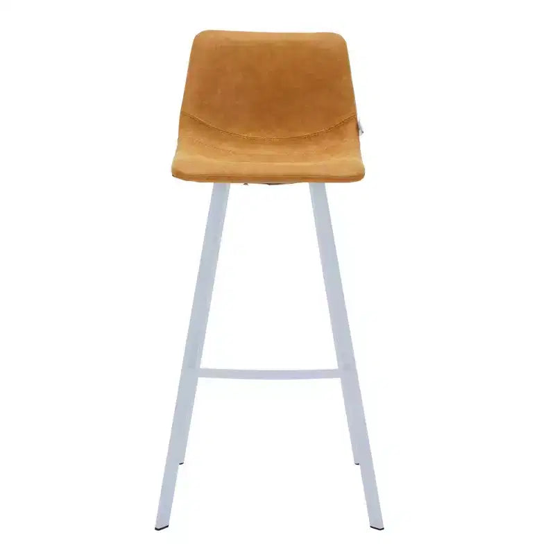 LeisureMod Elland 41 Upholstered Leather Bar Stool with Iron Legs - Modern White Base and Footrest Counter Height Stool for Kitchen and Bar, Set of 2