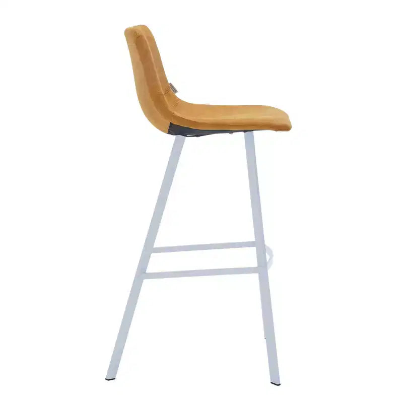LeisureMod Elland 41 Upholstered Leather Bar Stool with Iron Legs - Modern White Base and Footrest Counter Height Stool for Kitchen and Bar, Set of 2