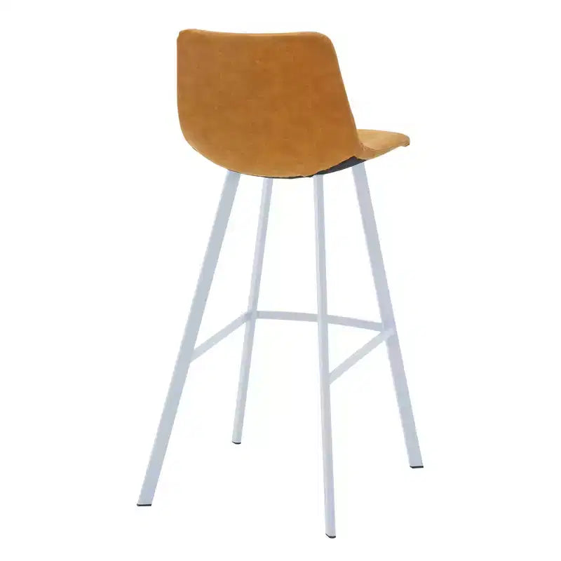 LeisureMod Elland 41 Upholstered Leather Bar Stool with Iron Legs - Modern White Base and Footrest Counter Height Stool for Kitchen and Bar, Set of 2