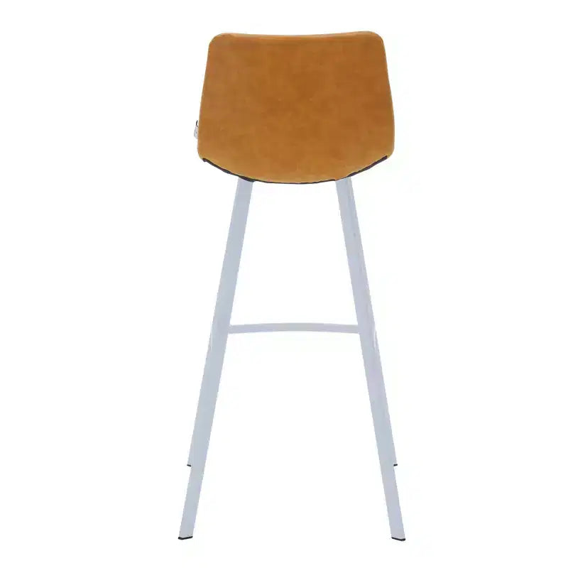 LeisureMod Elland 41 Upholstered Leather Bar Stool with Iron Legs - Modern White Base and Footrest Counter Height Stool for Kitchen and Bar, Set of 2
