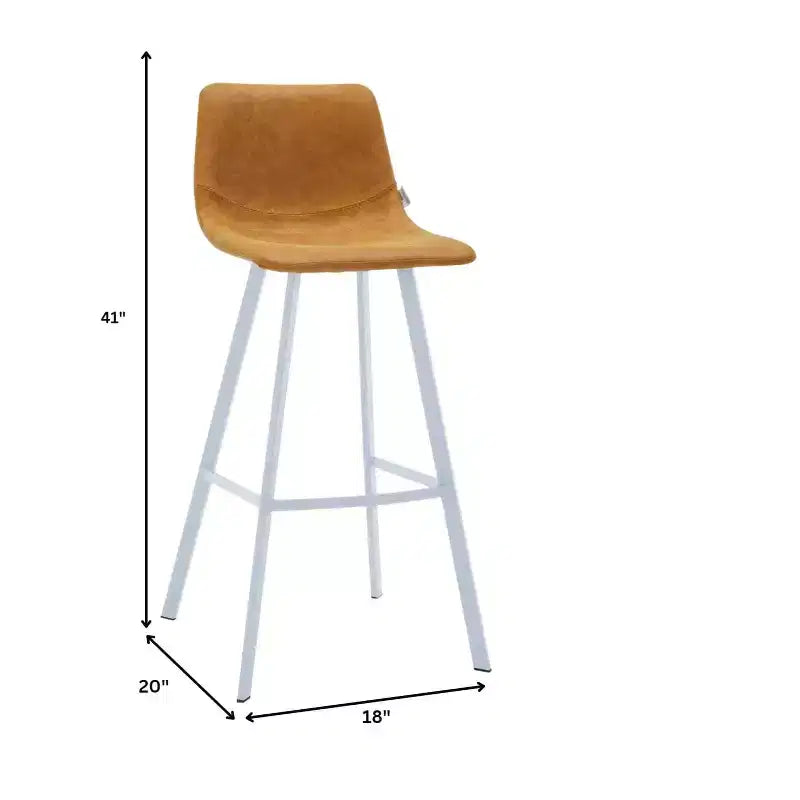 LeisureMod Elland 41 Upholstered Leather Bar Stool with Iron Legs - Modern White Base and Footrest Counter Height Stool for Kitchen and Bar, Set of 2