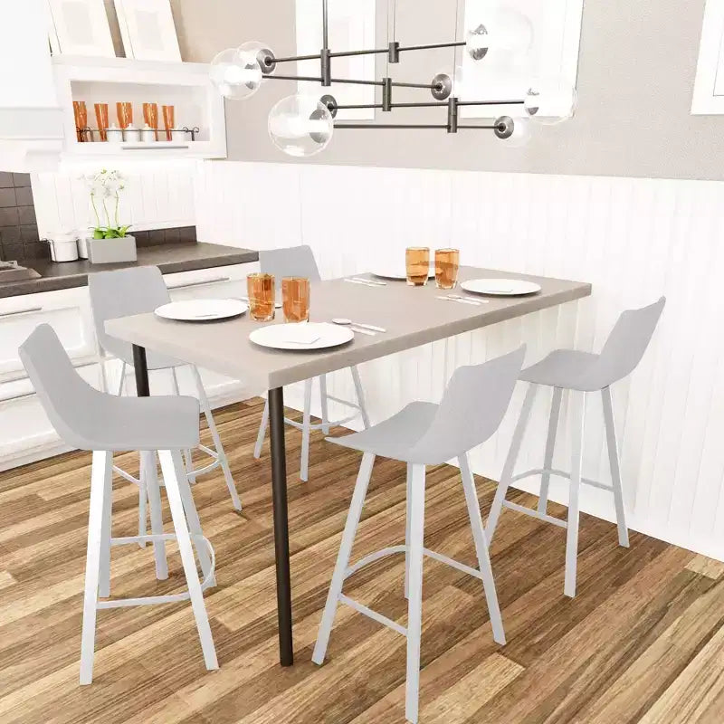 LeisureMod Elland 41 Upholstered Leather Bar Stool with Iron Legs - Modern White Base and Footrest Counter Height Stool for Kitchen and Bar, Set of 2