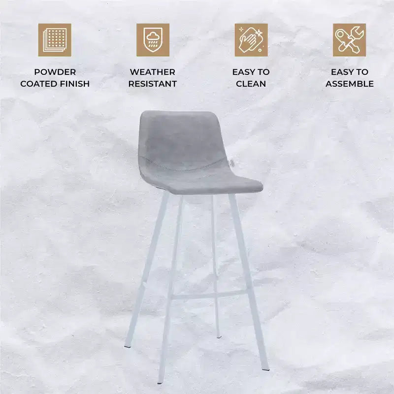 LeisureMod Elland 41 Upholstered Leather Bar Stool with Iron Legs - Modern White Base and Footrest Counter Height Stool for Kitchen and Bar, Set of 2