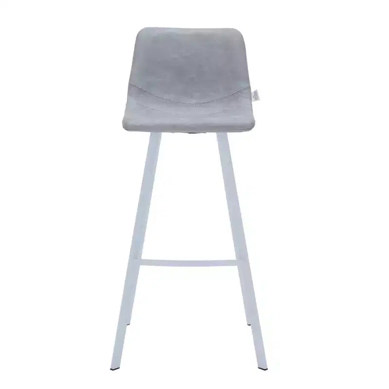 LeisureMod Elland 41 Upholstered Leather Bar Stool with Iron Legs - Modern White Base and Footrest Counter Height Stool for Kitchen and Bar, Set of 2