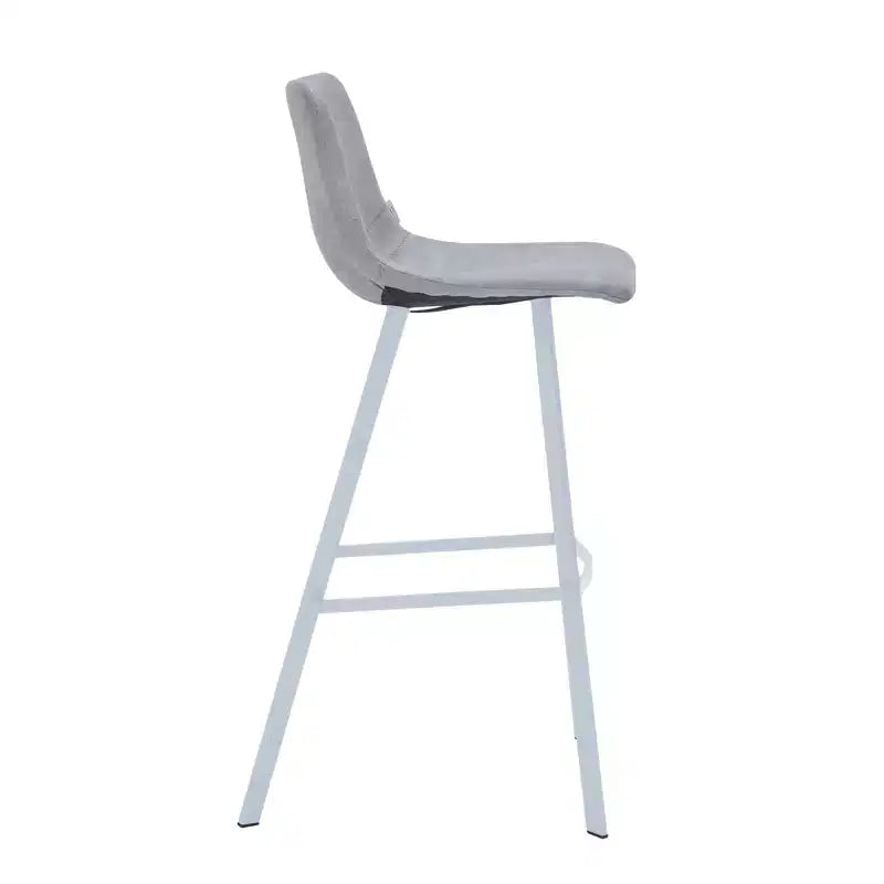 LeisureMod Elland 41 Upholstered Leather Bar Stool with Iron Legs - Modern White Base and Footrest Counter Height Stool for Kitchen and Bar, Set of 2