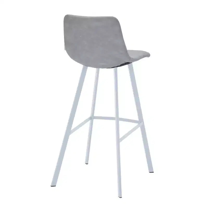LeisureMod Elland 41 Upholstered Leather Bar Stool with Iron Legs - Modern White Base and Footrest Counter Height Stool for Kitchen and Bar, Set of 2