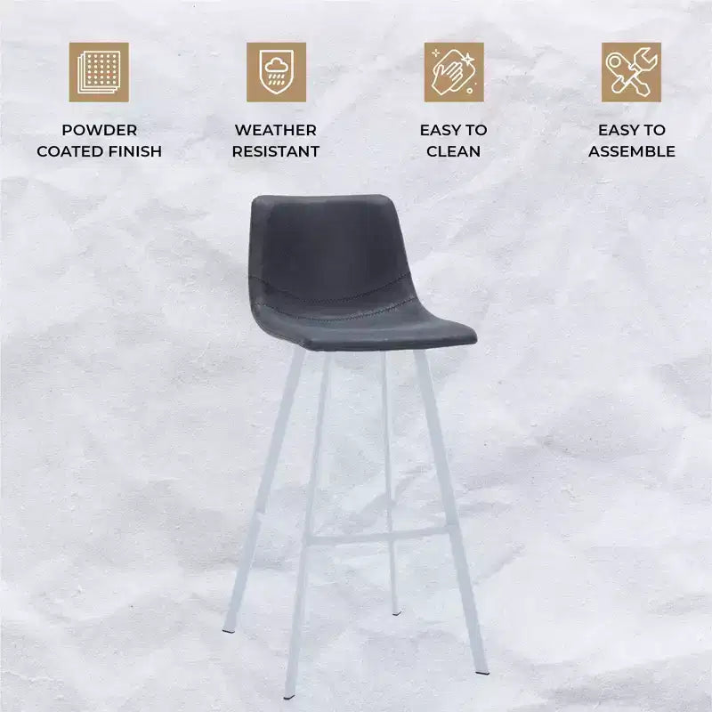LeisureMod Elland 41 Upholstered Leather Bar Stool with Iron Legs - Modern White Base and Footrest Counter Height Stool for Kitchen and Bar, Set of 2