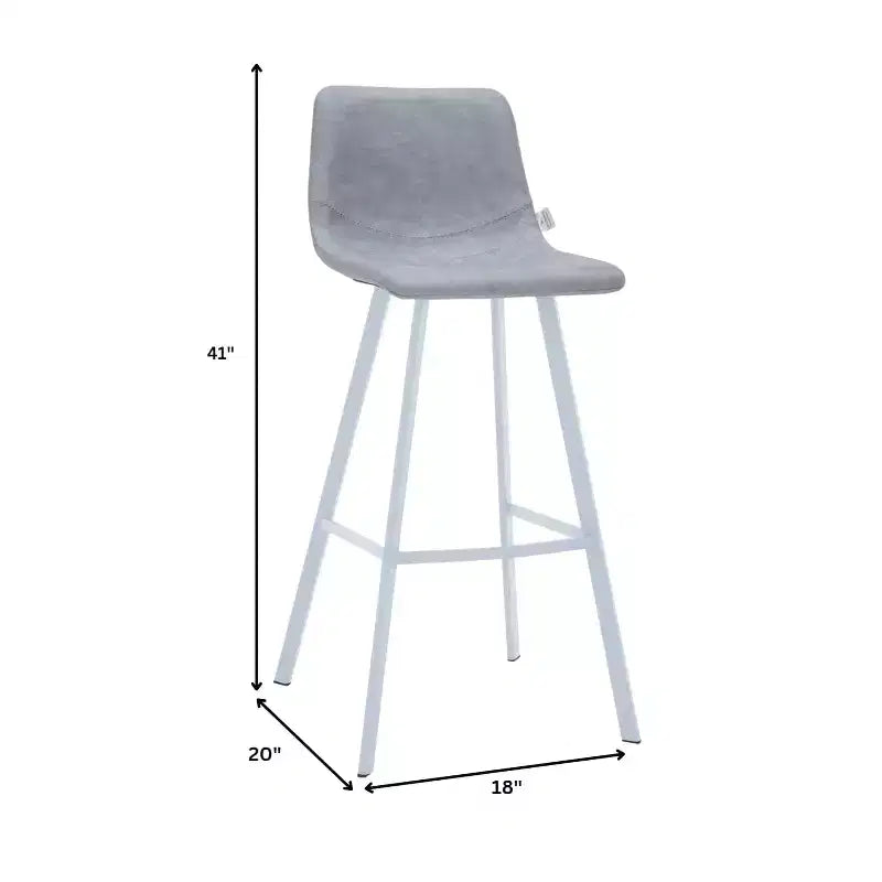 LeisureMod Elland 41 Upholstered Leather Bar Stool with Iron Legs - Modern White Base and Footrest Counter Height Stool for Kitchen and Bar, Set of 2