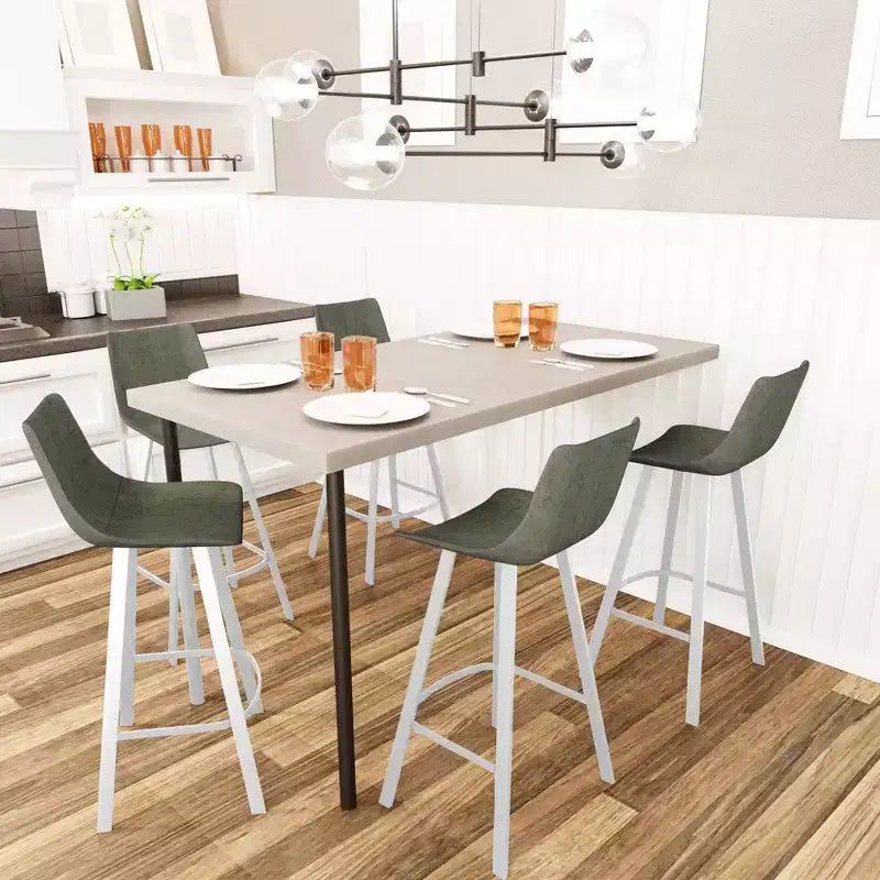 LeisureMod Elland 41 Upholstered Leather Bar Stool with Iron Legs - Modern White Base and Footrest Counter Height Stool for Kitchen and Bar, Set of 2