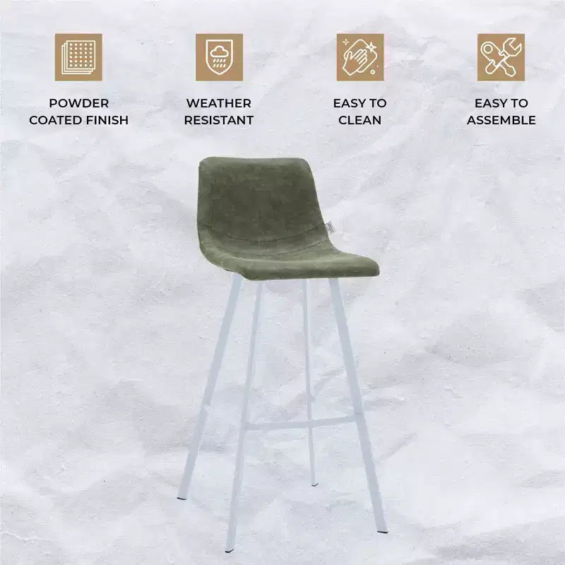 LeisureMod Elland 41 Upholstered Leather Bar Stool with Iron Legs - Modern White Base and Footrest Counter Height Stool for Kitchen and Bar, Set of 2