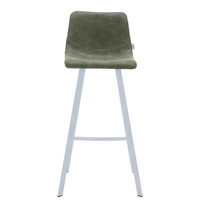 LeisureMod Elland 41 Upholstered Leather Bar Stool with Iron Legs - Modern White Base and Footrest Counter Height Stool for Kitchen and Bar, Set of 2