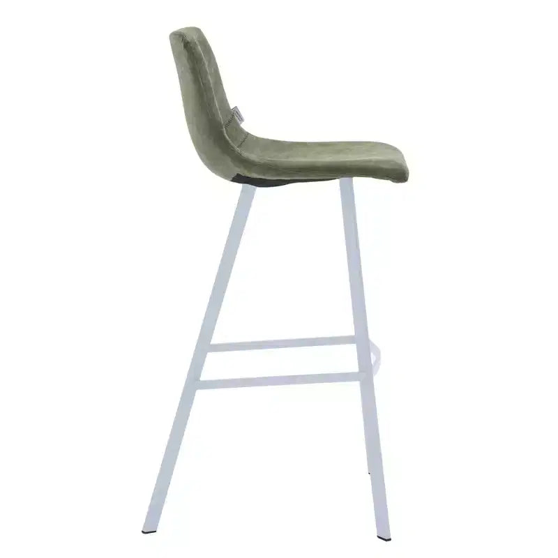 LeisureMod Elland 41 Upholstered Leather Bar Stool with Iron Legs - Modern White Base and Footrest Counter Height Stool for Kitchen and Bar, Set of 2