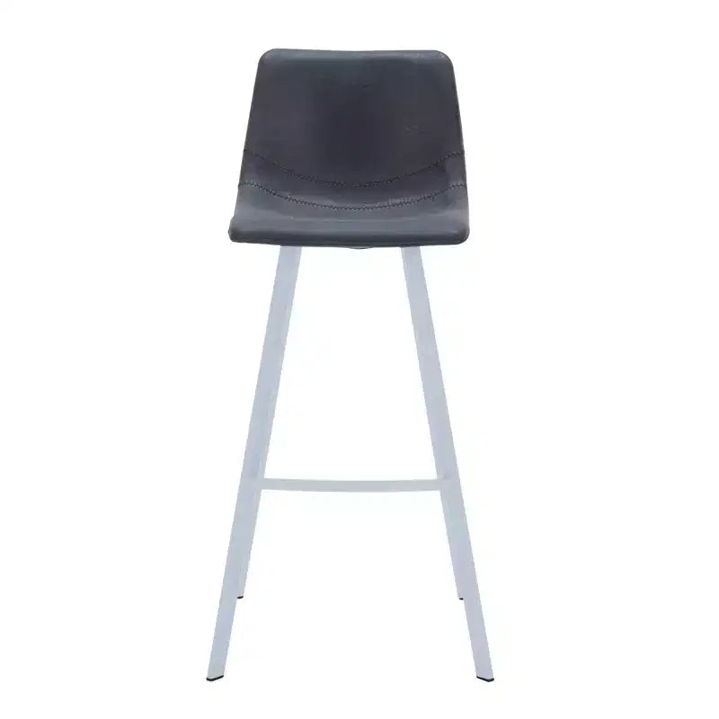 LeisureMod Elland 41 Upholstered Leather Bar Stool with Iron Legs - Modern White Base and Footrest Counter Height Stool for Kitchen and Bar, Set of 2