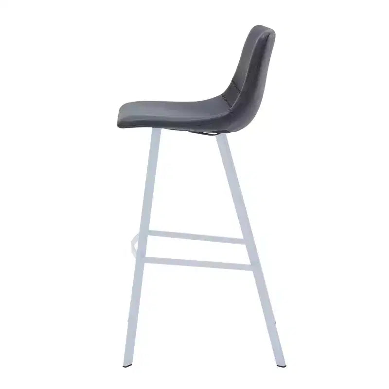 LeisureMod Elland 41 Upholstered Leather Bar Stool with Iron Legs - Modern White Base and Footrest Counter Height Stool for Kitchen and Bar, Set of 2