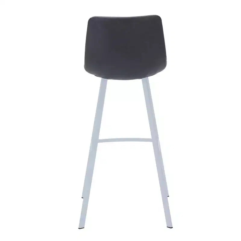 LeisureMod Elland 41 Upholstered Leather Bar Stool with Iron Legs - Modern White Base and Footrest Counter Height Stool for Kitchen and Bar, Set of 2