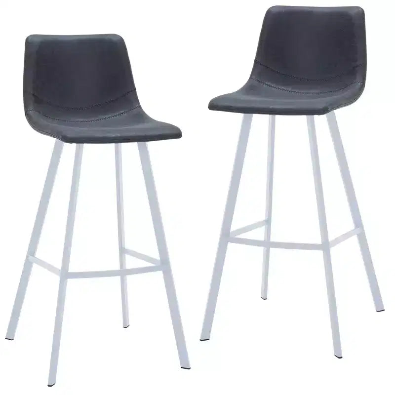 LeisureMod Elland 41 Upholstered Leather Bar Stool with Iron Legs - Modern White Base and Footrest Counter Height Stool for Kitchen and Bar, Set of 2
