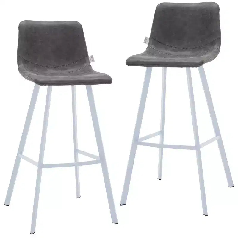 LeisureMod Elland 41 Upholstered Leather Bar Stool with Iron Legs - Modern White Base and Footrest Counter Height Stool for Kitchen and Bar, Set of 2