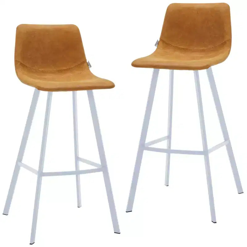 LeisureMod Elland 41 Upholstered Leather Bar Stool with Iron Legs - Modern White Base and Footrest Counter Height Stool for Kitchen and Bar, Set of 2