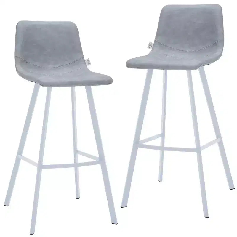 LeisureMod Elland 41 Upholstered Leather Bar Stool with Iron Legs - Modern White Base and Footrest Counter Height Stool for Kitchen and Bar, Set of 2