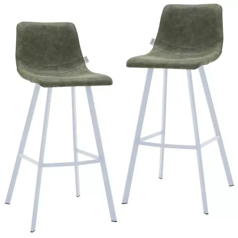 LeisureMod Elland 41 Upholstered Leather Bar Stool with Iron Legs - Modern White Base and Footrest Counter Height Stool for Kitchen and Bar, Set of 2